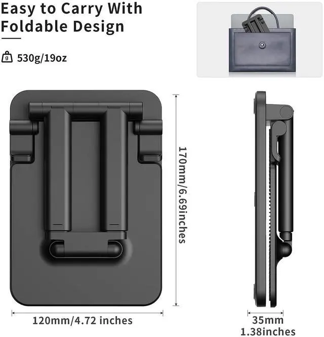 Alt view image 5 of 5 - TriPro Tablet Stand -Portable Monitor Stand,4.72" Wide, Adjustable & Foldable, Super Sturdy,Tablet Holder for Desk Compatible with iPad/Tablets/Portable Monitor 7"-15.6"