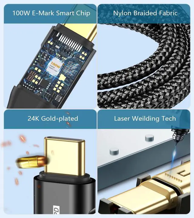 Alt view image 4 of 5 - USB Type C Charger Cable [2pack, 6.6ft], PD 100w iPhone 16 15 pro max Charger 2-in-1 USB C to USB C Cable Nylon Braid for MacBook iPad Pro/Air Samsung Galaxy S24 S23 S22 S21 S20 Note 20 10 Flip Pixel