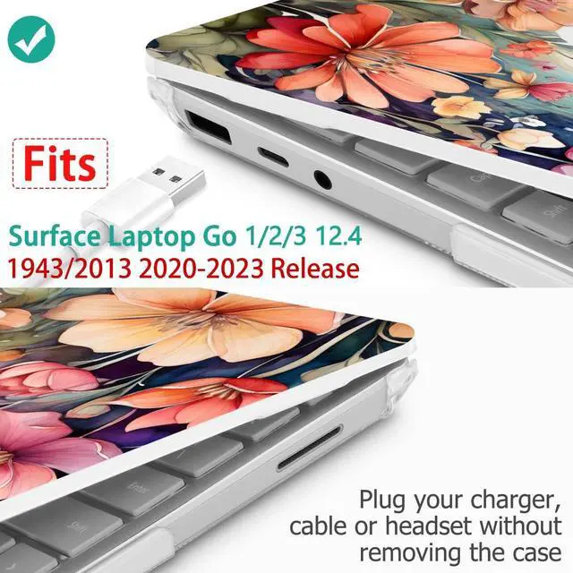 Alt view image 2 of 5 - Tuiklol Case for 12.4 Inch Microsoft Surface Laptop Go 3/2 / 1 2023-2020 Releases, Plastic Hard Shell Case with Screen Protector and Keyborad Cover +Dust Plugs Model 2013/1943,Ilustration Flowers