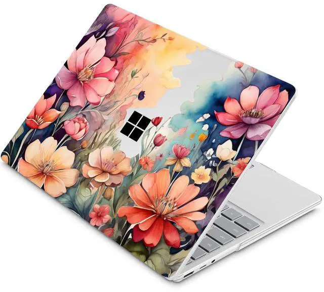 Alt view image 3 of 5 - Tuiklol Case for 12.4 Inch Microsoft Surface Laptop Go 3/2 / 1 2023-2020 Releases, Plastic Hard Shell Case with Screen Protector and Keyborad Cover +Dust Plugs Model 2013/1943,Ilustration Flowers