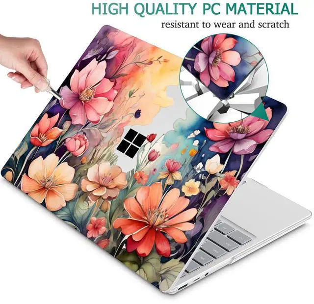 Alt view image 5 of 5 - Tuiklol Case for 12.4 Inch Microsoft Surface Laptop Go 3/2 / 1 2023-2020 Releases, Plastic Hard Shell Case with Screen Protector and Keyborad Cover +Dust Plugs Model 2013/1943,Ilustration Flowers