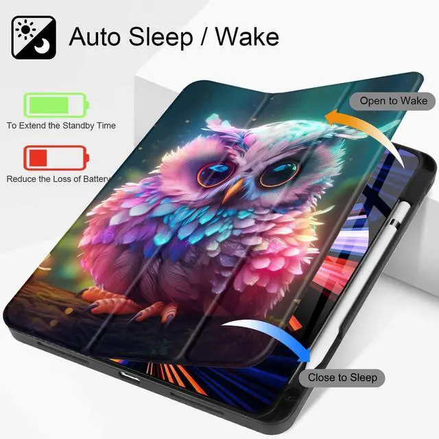 Alt view image 2 of 5 - Tuiklol Case for iPad Pro 13 inch Generation 7th 2024 Release M4 Chip - Built in Support Pencil 2 / USB-C, Slim Protective Stand Back Cover with Smart Trifold Stand Auto Wake/Sleep,Rainbow owl