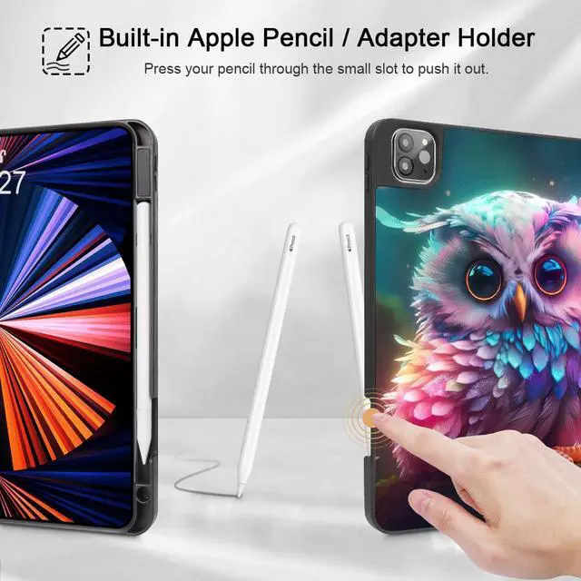 Alt view image 3 of 5 - Tuiklol Case for iPad Pro 13 inch Generation 7th 2024 Release M4 Chip - Built in Support Pencil 2 / USB-C, Slim Protective Stand Back Cover with Smart Trifold Stand Auto Wake/Sleep,Rainbow owl
