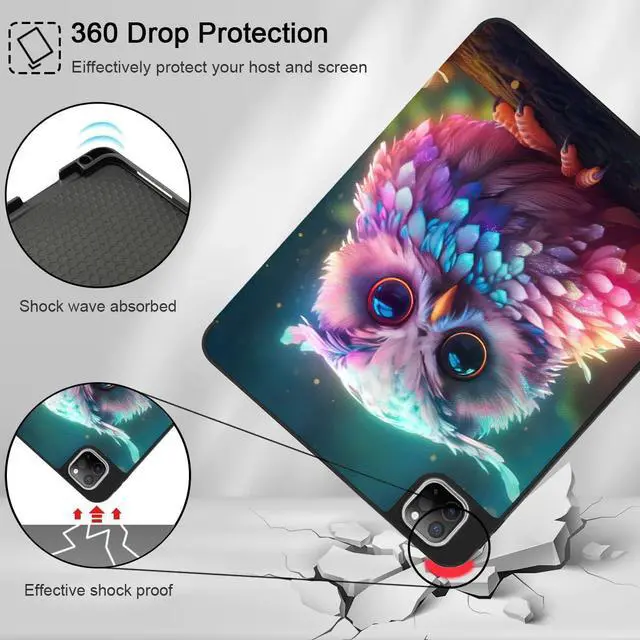 Alt view image 5 of 5 - Tuiklol Case for iPad Pro 13 inch Generation 7th 2024 Release M4 Chip - Built in Support Pencil 2 / USB-C, Slim Protective Stand Back Cover with Smart Trifold Stand Auto Wake/Sleep,Rainbow owl