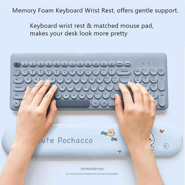 Alt view image 5 of 5 - Teanea Cute Non-Slip Mouse Pad with Wrist Rest and Keyboard Wrist Support Pad for Desk Typing Gaming Home Office, Pochacco