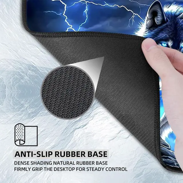 Alt view image 5 of 5 - Tudguiloae Large Gaming Mouse Pad with Coaster Edge Stitching Majestic Blue Wolf Keyboard Mouse Mat for Desk Household Extended Desktop Long Mouse Pad Polyester Surface and Non-Slip Rubber Base