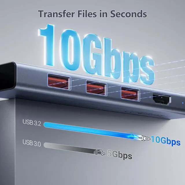 Alt view image 2 of 5 - USB C HUB 10Gbps, TSUPY USB HUB with 4K 60Hz HDMI, 3* USB 3.2 A Ports, 100W Power Delivery USB Port, Multi USB C Splitter Adapter HUB for MacBook Air/Pro, iPad Air/Pro, iMac, Tablet,Phone