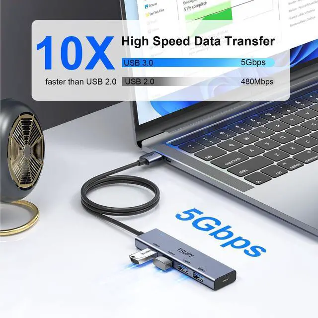 Alt view image 5 of 5 - USB C HUB 10Gbps, TSUPY USB HUB with 4K 60Hz HDMI, 3* USB 3.2 A Ports, 100W Power Delivery USB Port, Multi USB C Splitter Adapter HUB for MacBook Air/Pro, iPad Air/Pro, iMac, Tablet,Phone