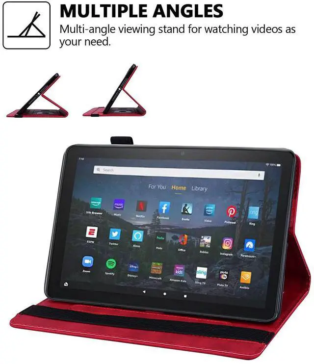 Alt view image 3 of 5 - Smart Case Compatible with Amazon Fire HD 10 (11th Gen) 2021, Techcircle Mandala Embossed PU Leather Folio Stand Soft TPU Back Cover Slim Lightweight Protective Case with Card Slots+Pen Holder, Red