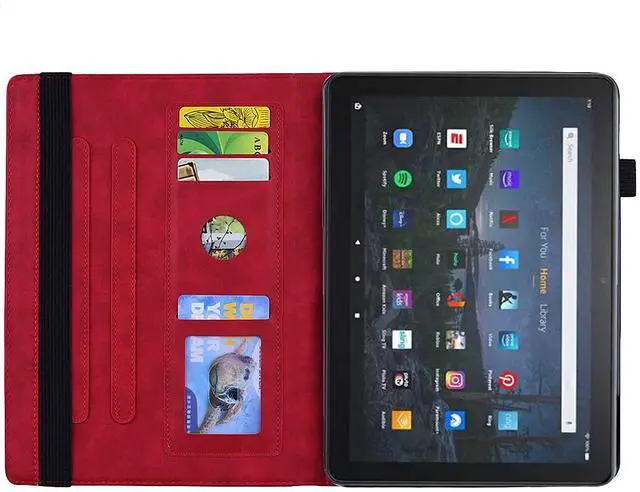 Alt view image 4 of 5 - Smart Case Compatible with Amazon Fire HD 10 (11th Gen) 2021, Techcircle Mandala Embossed PU Leather Folio Stand Soft TPU Back Cover Slim Lightweight Protective Case with Card Slots+Pen Holder, Red