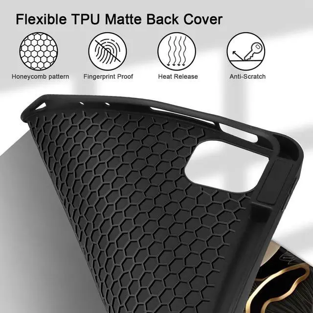 Alt view image 4 of 5 - Tuiklol Case for iPad Pro 13 inch Generation 7th 2024 Release M4 Chip - Built in Support Pencil 2 / USB-C, Slim Protective Back Cover with Smart Trifold Stand Auto Wake/Sleep,White & Black Flowers