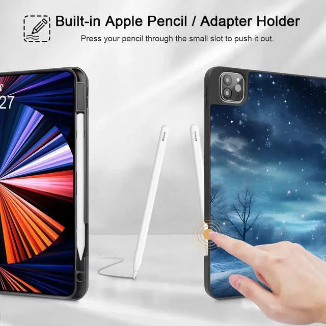 Alt view image 3 of 5 - Tuiklol for iPad Pro 13 inch 2025 2024 Release M5/M4 Chip - Built in Pencil Holder Ultra Retina Slim Protective Stand Back Cover with Smart Trifold Stand Auto Wake/Sleep, Snownight