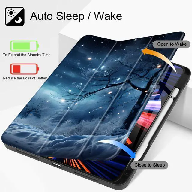 Alt view image 2 of 5 - Tuiklol for iPad Pro 13 inch 2025 2024 Release M5/M4 Chip - Built in Pencil Holder Ultra Retina Slim Protective Stand Back Cover with Smart Trifold Stand Auto Wake/Sleep, Snownight