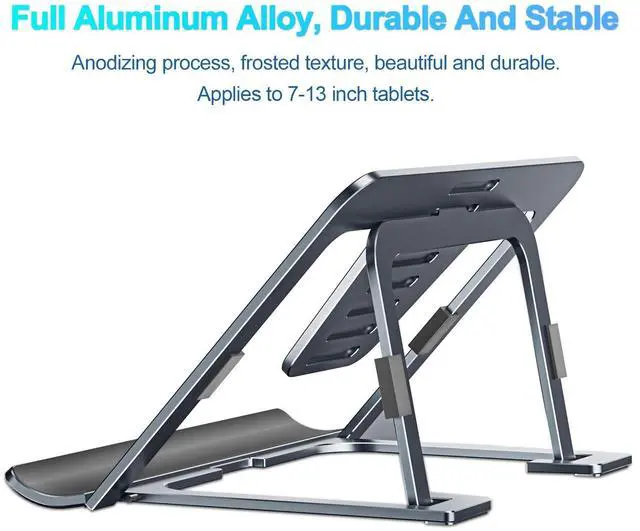 Alt view image 3 of 5 - Tablet Stand Adjustable & Foldable, Slim Portable Aluminum Tablet Holder for Desk, Compatible with iPad Pro/Air/Mini, Samsung Tab, Surface Pro, Kindle Fire (7-13") (Gray)
