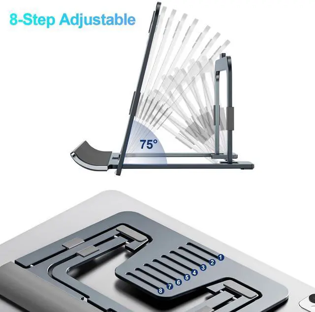 Alt view image 4 of 5 - Tablet Stand Adjustable & Foldable, Slim Portable Aluminum Tablet Holder for Desk, Compatible with iPad Pro/Air/Mini, Samsung Tab, Surface Pro, Kindle Fire (7-13") (Gray)