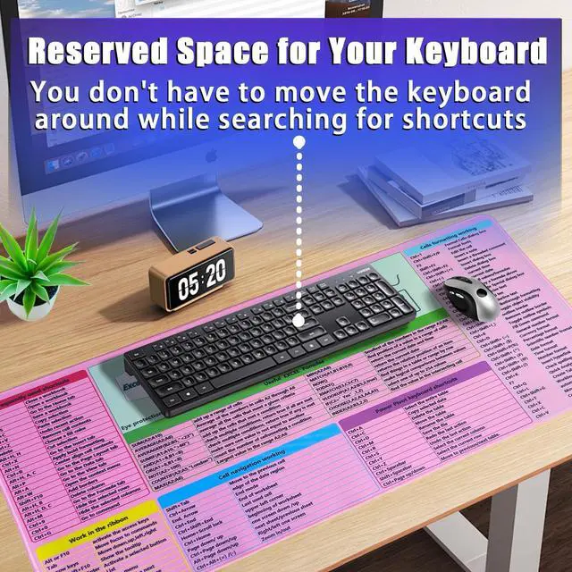 Alt view image 3 of 5 - SHINYHARBOR Pink MS Excel Shortcut Mouse Pad Desk Mat,Large Excel Cheat Sheet Desk Pad,Spreadsheet Keyboard Mats Mousepad,Non-Slip Stitched Edge,Office Desk Essentials for Women,31.5 * 15.7 inch