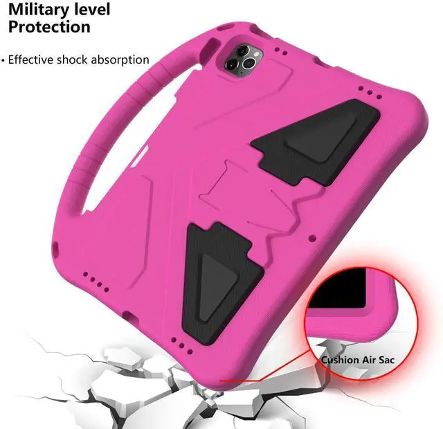 Alt view image 3 of 5 - Kids Case for iPad Pro 11" 2022/2021/2020/2018, iPad Air 5th/4th Generation Case with Pencil Holder, Techcircle Lightweight Shockproof EVA Foam Handle Stand Anti-Slip Grip Rugged Case, Rose