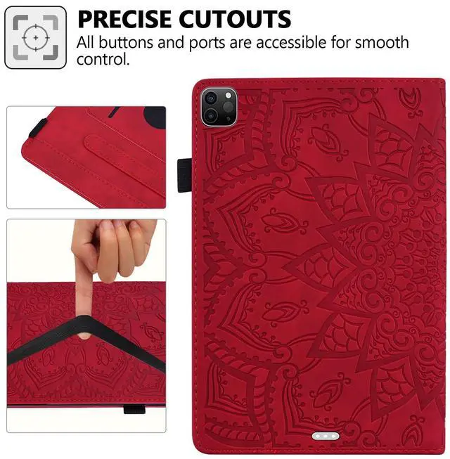 Alt view image 5 of 5 - Folio Case for iPad Pro 12.9" 2018-2022, iPad Air 13" (2025/2024) Case - Techcircle Stand Mandala Embossed PU Leather Soft Back Protective Cover w/Elastic Strap, Card Slots, Pencil Holder - Burgundy