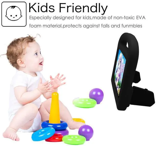 Alt view image 2 of 5 - Techcircle Kids Case for  Fire HD 8 6th/7th/8th Generation (2016/2017/2018), Tablet Case, Shockproof, Stand, EVA Foam, Black