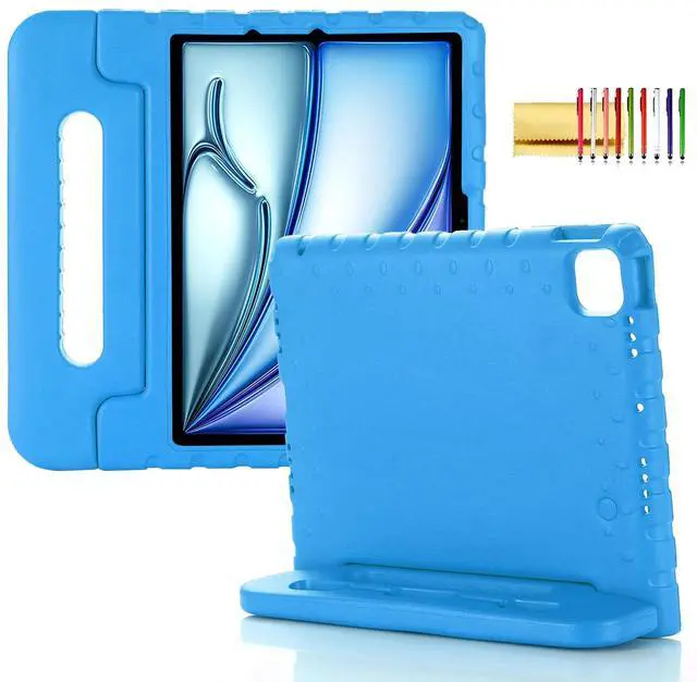 Main image of Kids Case for iPad Pro 11" 2024 & iPad Air 11" 2024/2025 Shockproof Case with Pencil Holder, Techcircle Rugged Handle Stand Lightweight EVA Foam Bumper Protective Child Drop Proof Cover, Blue