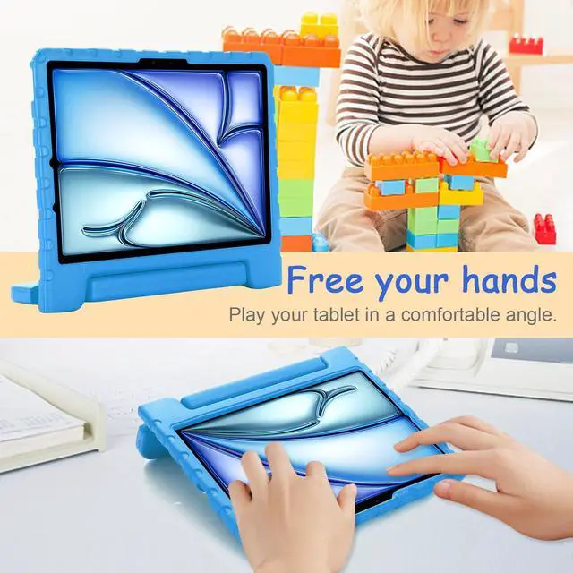 Alt view image 2 of 5 - Kids Case for iPad Pro 11" 2024 & iPad Air 11" 2024/2025 Shockproof Case with Pencil Holder, Techcircle Rugged Handle Stand Lightweight EVA Foam Bumper Protective Child Drop Proof Cover, Blue