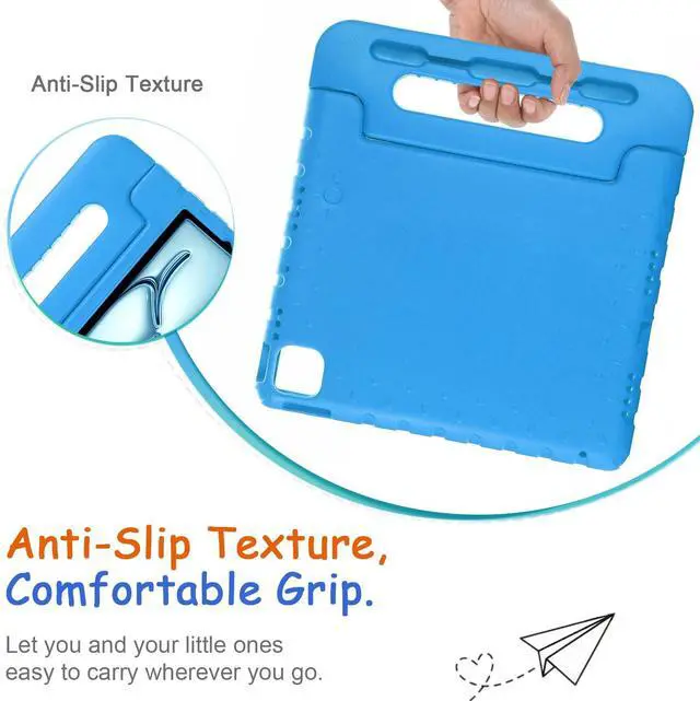 Alt view image 3 of 5 - Kids Case for iPad Pro 11" 2024 & iPad Air 11" 2024/2025 Shockproof Case with Pencil Holder, Techcircle Rugged Handle Stand Lightweight EVA Foam Bumper Protective Child Drop Proof Cover, Blue