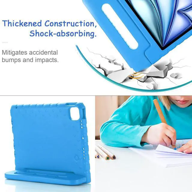 Alt view image 5 of 5 - Kids Case for iPad Pro 11" 2024 & iPad Air 11" 2024/2025 Shockproof Case with Pencil Holder, Techcircle Rugged Handle Stand Lightweight EVA Foam Bumper Protective Child Drop Proof Cover, Blue