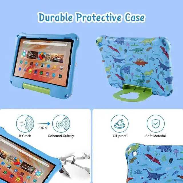 Alt view image 5 of 5 - Simicoo Kindle Fire HD 8 Tablet Case for Kids Boy Girl,Dinosaur Fire HD 8 2024 Light EVA Foam Shockproof Kids Case with Stand Handle Kid-Proof for Fire HD 8 10th 12th Gen 2020 2022 Kid (Blue)