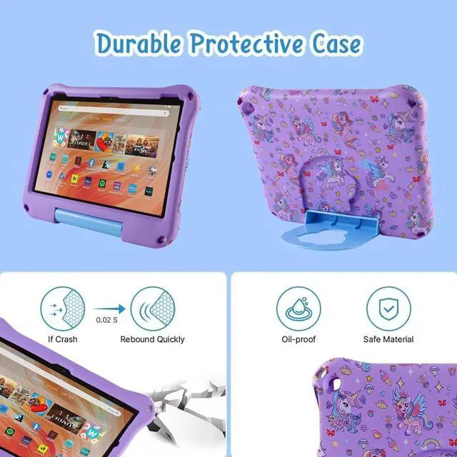 Alt view image 2 of 5 - Simicoo Fire HD 10 Kids Tablet Case for Kids Boy Girl,Fire HD 10 Plus 10.1 11th 13th Generation 2023 2021 Cute Unicorn Light EVA Foam Shockproof Kid-Proof Kid-Friendly Case with Stand Handle (Purple)