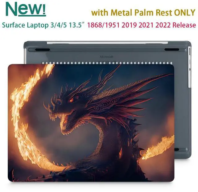 Alt view image 3 of 5 - Tuiklol Case for 13.5 Inch Microsoft Surface Laptop 5/4/3 Releases with Metal Palm Rest, Hard Shell Case with Screen Protector and Keyboard Cover +Dust Plugs Model 1951/1868,Fire Dragon