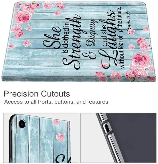 Alt view image 3 of 5 - Fire HD 10 Tablet Case 2019/2017,Shockproof Slim PU Leather Stand Cover with Auto Sleep/Wake for All-New Amazon Kindle Fire 10,Bible Verse Quote Proverbs 31-25