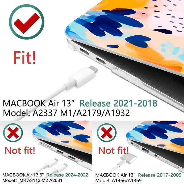 Alt view image 2 of 5 - TWOLSKOO for MacBook Air 13.3 inch Case 2021 2020 2019 2018 Release M1 A2337 A2179 A1932 with Touch ID, Plastic Hard Shell Case & Keyboard Cover & Type C Adapter, Bright Abstract Florals