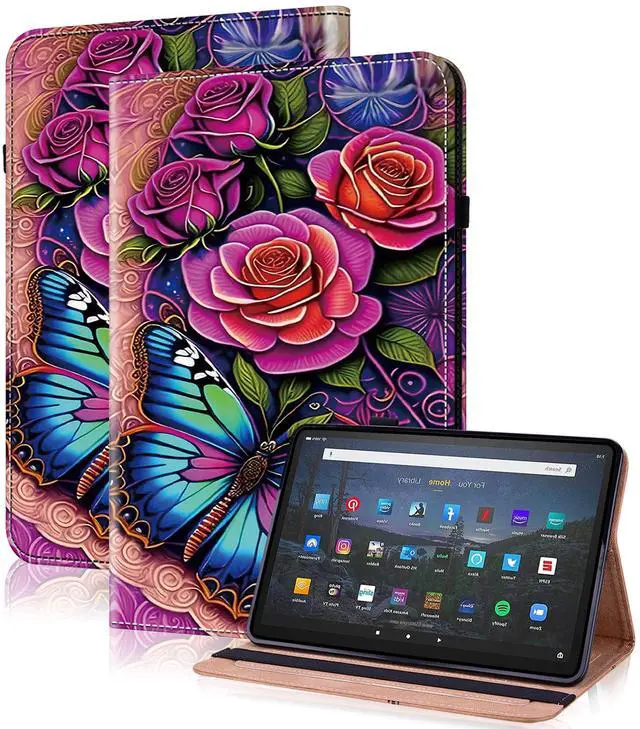 Main image of Case for Kindle Fire HD 10 & 10 Plus Tablet (13th/11th Generation, 2023/2021 Release) 10.1" - PU Leather Flip Case with Elastic Band & Card Slots/Holder, Multi-Angle Stand Cover - Colorful Butterfly