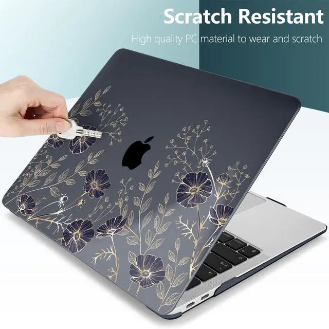 Alt view image 3 of 5 - TWOLSKOO for MacBook Air 13.3 inch Case 2021 2020 2019 2018 Release M1 A2337 A2179 A1932 with Touch ID, Plastic Hard Shell Case & Keyboard Cover & Type C Adapter, Golden Flowers