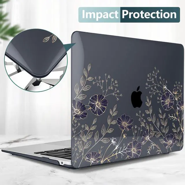 Alt view image 4 of 5 - TWOLSKOO for MacBook Air 13.3 inch Case 2021 2020 2019 2018 Release M1 A2337 A2179 A1932 with Touch ID, Plastic Hard Shell Case & Keyboard Cover & Type C Adapter, Golden Flowers