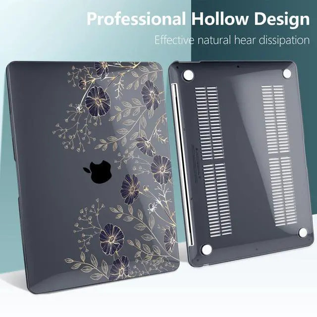 Alt view image 5 of 5 - TWOLSKOO for MacBook Air 13.3 inch Case 2021 2020 2019 2018 Release M1 A2337 A2179 A1932 with Touch ID, Plastic Hard Shell Case & Keyboard Cover & Type C Adapter, Golden Flowers