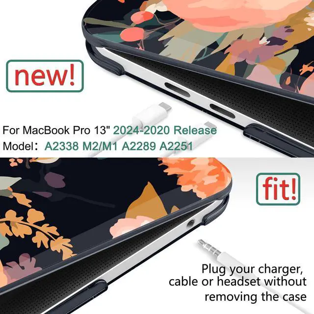 Alt view image 2 of 5 - TWOLSKOO Compatible with MacBook Pro 13 inch Case 2023-2016 A2338 M2/M1 A2251 A2289 A2159 A1989 A1706, Plastic Hard Shell Cover & Keyboard Skin & Screen Protector, Bright Abstract Flowers