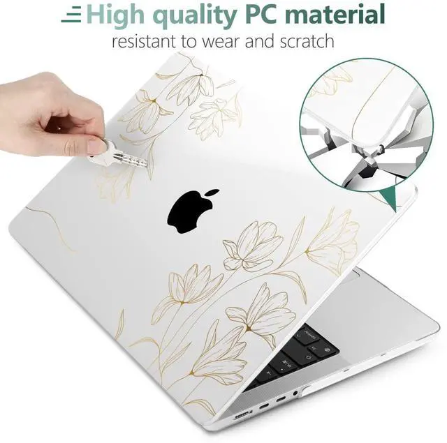 Alt view image 3 of 5 - TWOLSKOO Compatible with M4 MacBook Pro 14 inch Case 2024-2021 Release Chip Models M4 M3 M2 M1 Pro Max, Plastic Hard Shell & Keyboard Cover & Trackpad Film & Screen Protector, Golden Floral