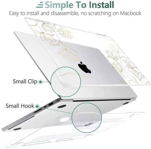 Alt view image 4 of 5 - TWOLSKOO Compatible with M4 MacBook Pro 14 inch Case 2024-2021 Release Chip Models M4 M3 M2 M1 Pro Max, Plastic Hard Shell & Keyboard Cover & Trackpad Film & Screen Protector, Golden Floral