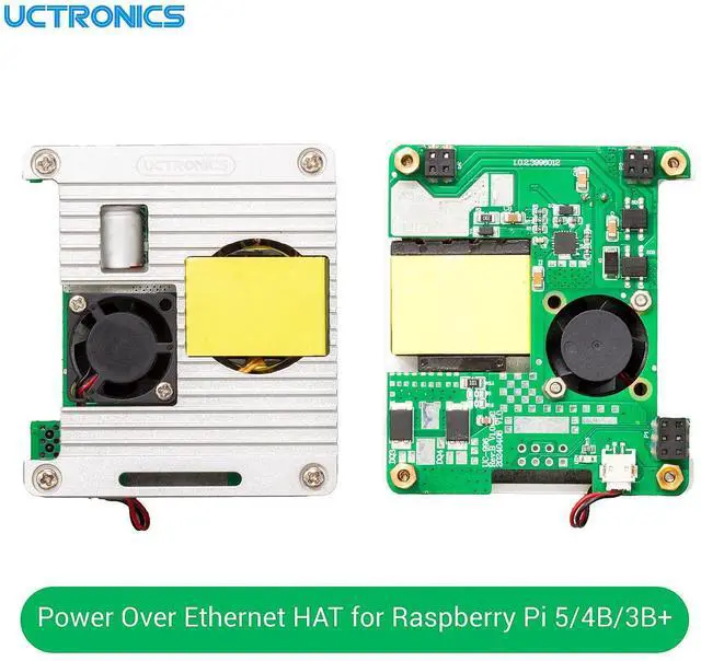 Alt view image 2 of 5 - Uctronics for Raspberry Pi 5 PoE Hat, 5V 4.5A Power Over Ethernet for Raspberry Pi 4B, 3B+, Support IEEE 802.3af or 802.3at PoE Standard with Active Cooling Fan