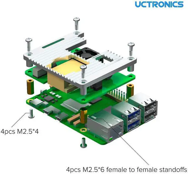 Alt view image 5 of 5 - Uctronics for Raspberry Pi 5 PoE Hat, 5V 4.5A Power Over Ethernet for Raspberry Pi 4B, 3B+, Support IEEE 802.3af or 802.3at PoE Standard with Active Cooling Fan