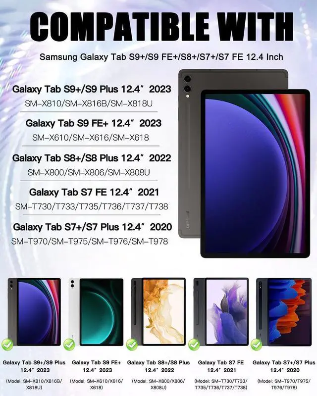 Alt view image 2 of 5 - UUcovers Kids Case for Galaxy Tab S9 Plus/Tab S9 FE Plus 2023/Tab S7 FE 5G 2021/Tab S8 Plus 2022/Tab S7 Plus 2020 12.4 inch with S Pen Holder/Handle Stand Cover for Tab S9 FE+/S7 FE/S9+/S8+/S7+, Black