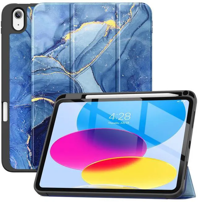 Main image of Soke Case for iPad (A16) 11th Generation 2025 11-inch, iPad 10th Generation 10.9 Inch (2022) with Pencil Holder, [Shockproof + Auto Sleep/Wake] Soft Back for iPad 11"/10.9" Cover, Ocean Marble