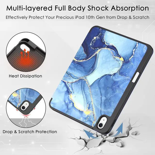 Alt view image 5 of 5 - Soke Case for iPad (A16) 11th Generation 2025 11-inch, iPad 10th Generation 10.9 Inch (2022) with Pencil Holder, [Shockproof + Auto Sleep/Wake] Soft Back for iPad 11"/10.9" Cover, Ocean Marble