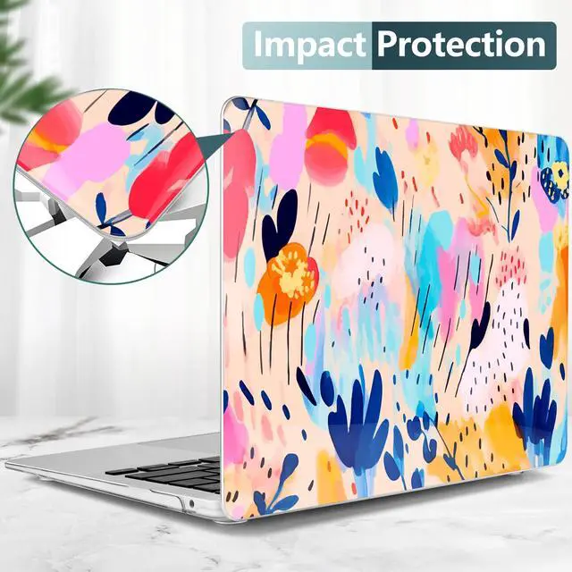 Alt view image 4 of 5 - TWOLSKOO for MacBook Air 13.3 inch Case 2021 2020 2019 2018 Release M1 A2337 A2179 A1932 with Touch ID, Plastic Hard Shell Case & Keyboard Cover & Type C Adapter, Bright Abstract Florals