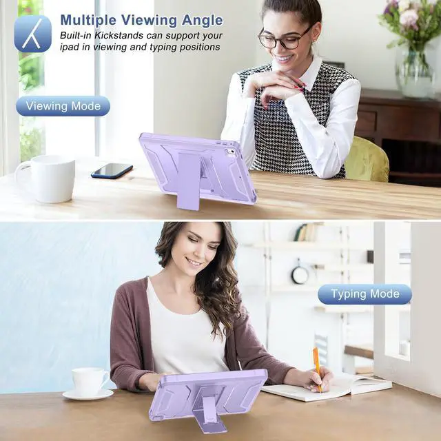 Alt view image 5 of 5 - Soke Case for iPad 6th/5th Generation 9.7 Inch 2018/2017,with Built-in Screen Protector and Kickstand, Rugged Full-Body Heavy Duty Protective Cover for Apple iPad Air 2 /Pro 9.7 - Violet