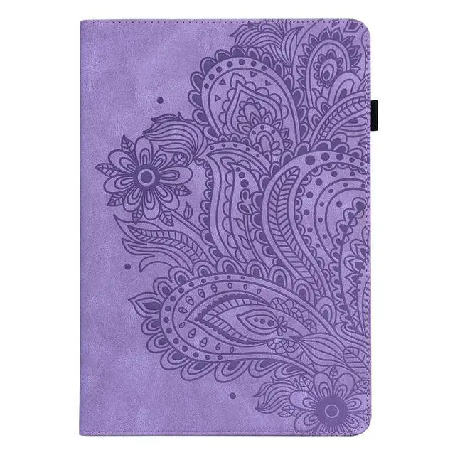 Alt view image 3 of 5 - UUcovers for Kindle Fire HD 8 Case 8th/7th/6th Generation (2016/2017/2018) with Stand/Pencil Holder/Pockets [Embossed Pattern] PU Leather Folio Magnetic Wallet Shockproof Cover, Purple Peacock Flower