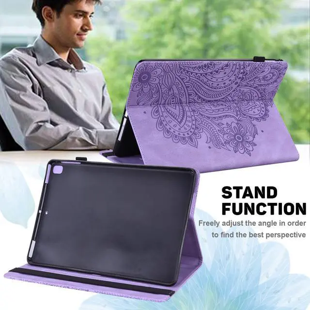 Alt view image 5 of 5 - UUcovers for Kindle Fire HD 8 Case 8th/7th/6th Generation (2016/2017/2018) with Stand/Pencil Holder/Pockets [Embossed Pattern] PU Leather Folio Magnetic Wallet Shockproof Cover, Purple Peacock Flower