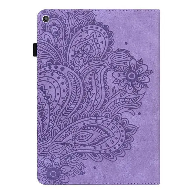 Alt view image 4 of 5 - UUcovers for Kindle Fire HD 8 Case 8th/7th/6th Generation (2016/2017/2018) with Stand/Pencil Holder/Pockets [Embossed Pattern] PU Leather Folio Magnetic Wallet Shockproof Cover, Purple Peacock Flower