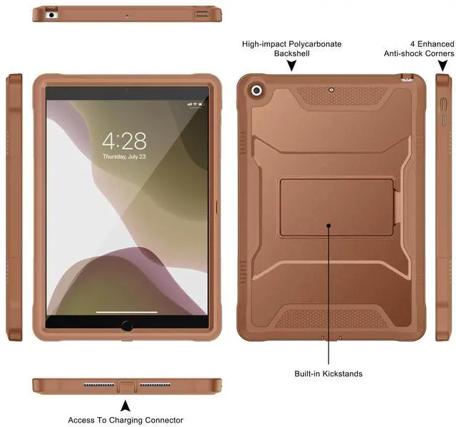 Alt view image 3 of 5 - Soke Case for iPad 9th/8th/7th Generation 10.2-Inch (2021/2020/2019 Release), with Built-in Screen Protector and Kickstand, Rugged Full Body Protective Cover for Apple iPad 10.2 Inch - Light Brown